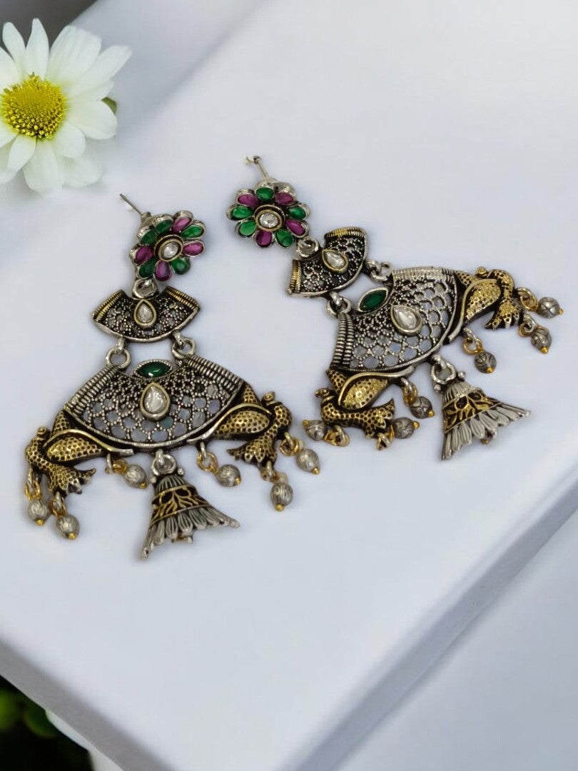 MULTI REETANSHI GERMAN SILVER EARRINGS