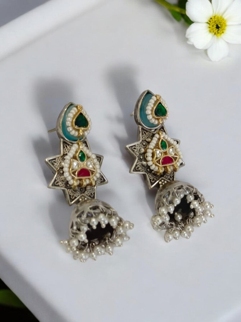 GREEN GEETANSHI GERMAN SILVER EARRINGS