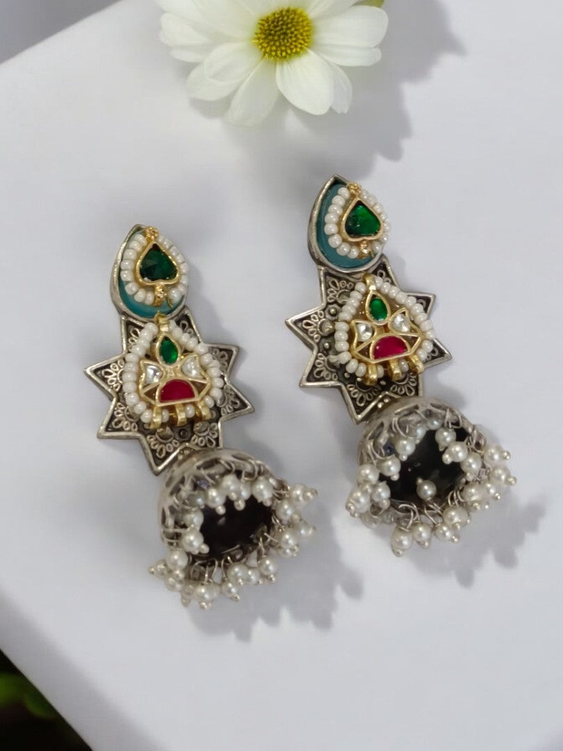 GREEN GEETANSHI GERMAN SILVER EARRINGS