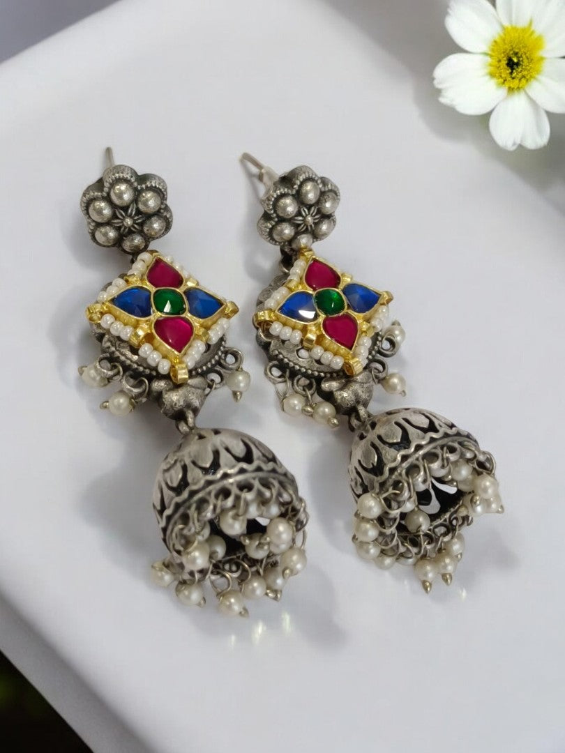 MULTI KEENJAL GERMAN SILVER EARRINGS