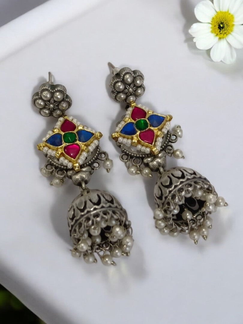 MULTI KEENJAL GERMAN SILVER EARRINGS