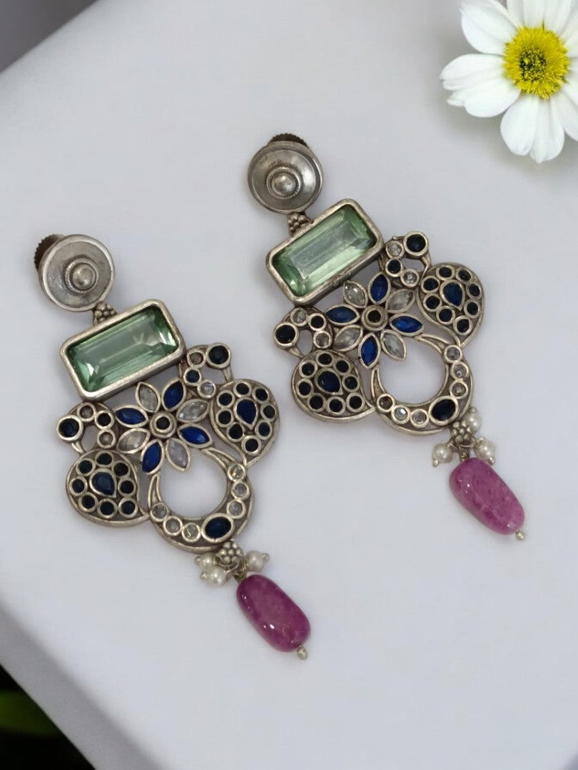 BLUE DEEMPLE GERMAN SILVER EARRINGS