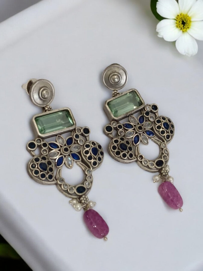 BLUE DEEMPLE GERMAN SILVER EARRINGS