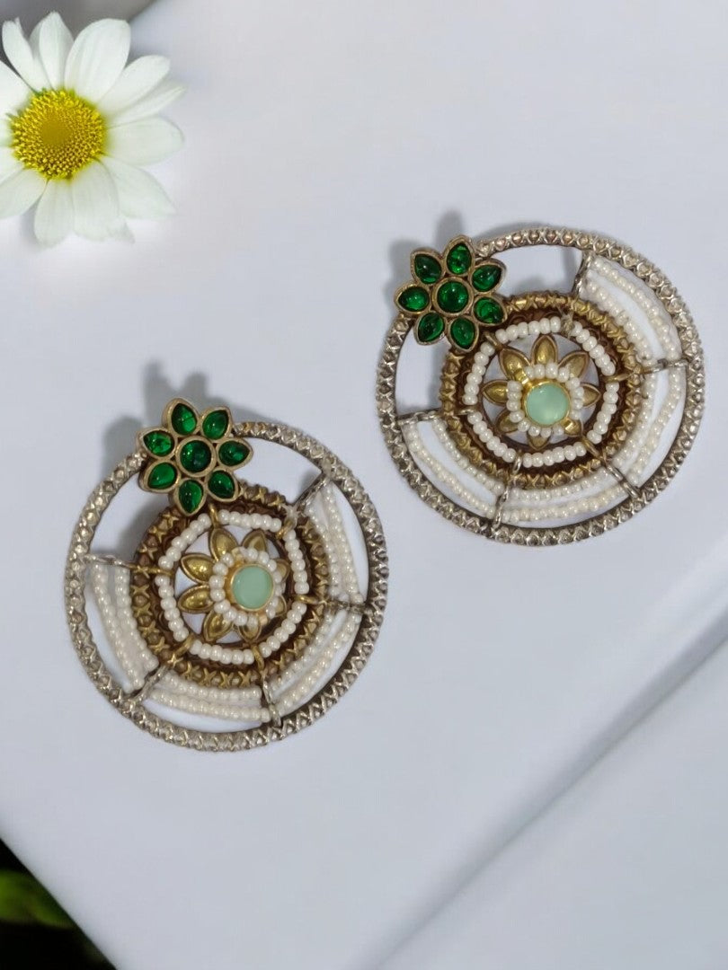 GREEN KAMINI GERMAN SILVER EARRINGS