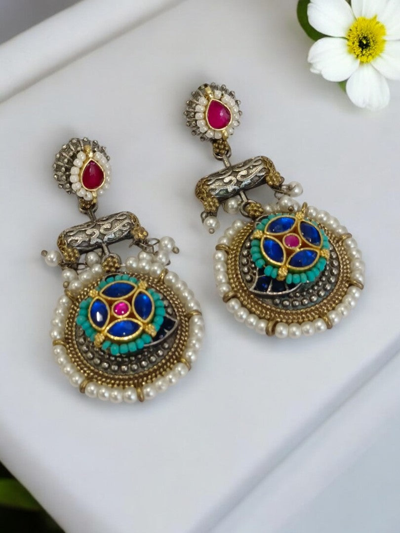 BLUE BHAIRAVEE GERMAN SILVER EARRINGS