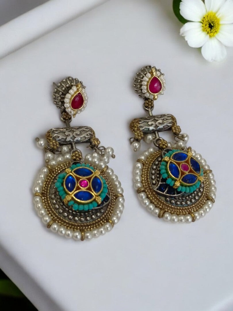 BLUE BHAIRAVEE GERMAN SILVER EARRINGS