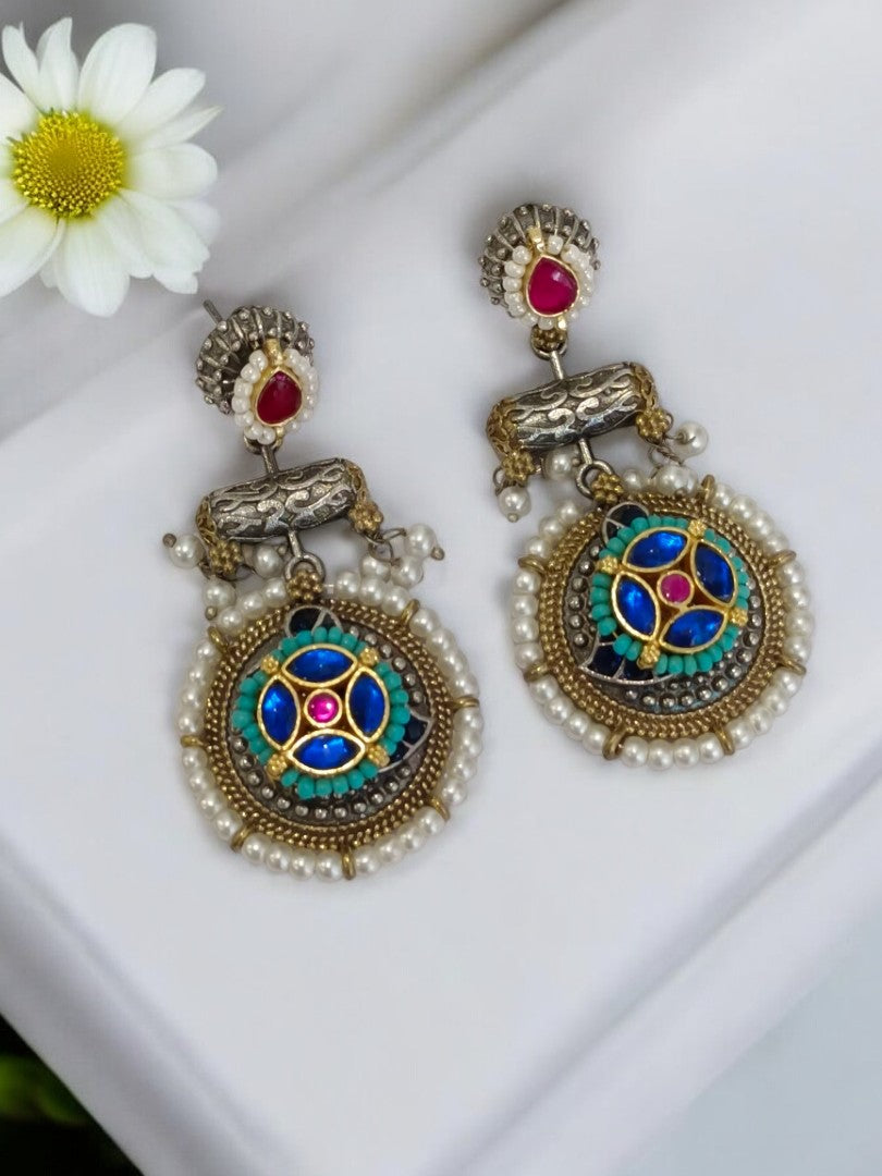 BLUE BHAIRAVEE GERMAN SILVER EARRINGS