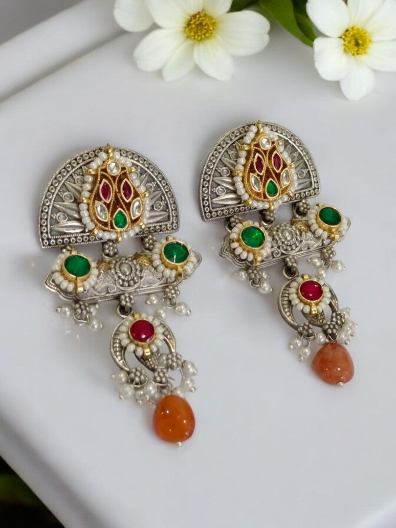 MULTI KATYAYNI GERMAN SILVER EARRINGS