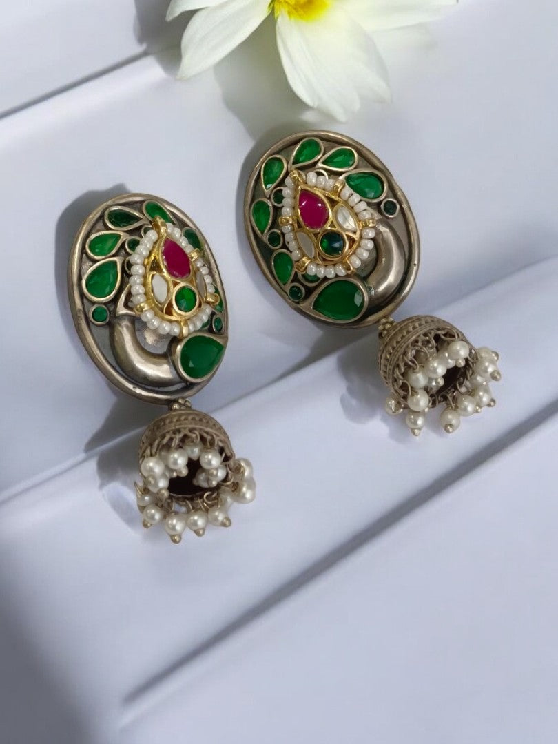 GREEN BRAMHANI GERMAN SILVER EARRINGS