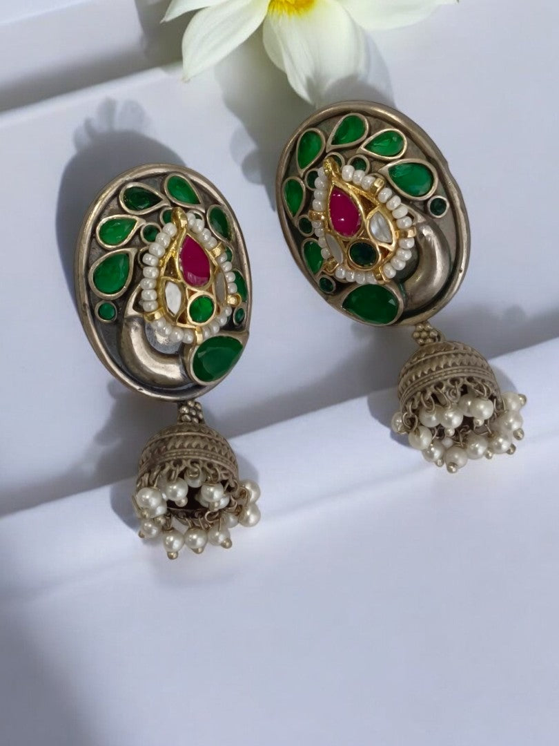 GREEN BRAMHANI GERMAN SILVER EARRINGS