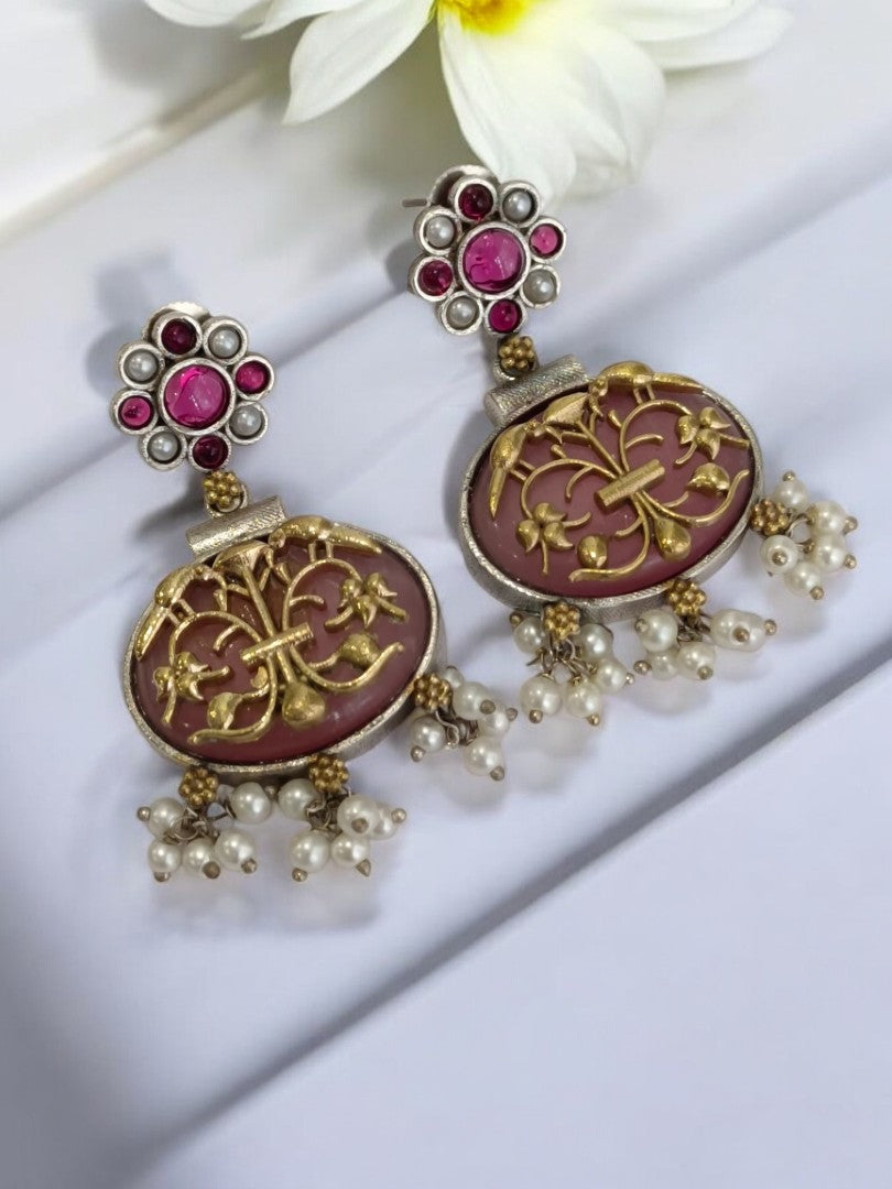 PINK RUDHRI GERMAN SILVER EARRINGS