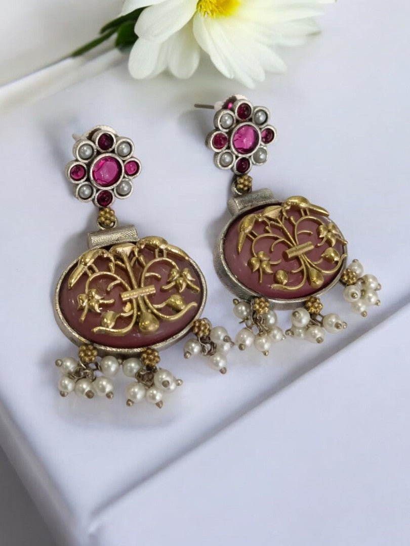 PINK RUDHRI GERMAN SILVER EARRINGS