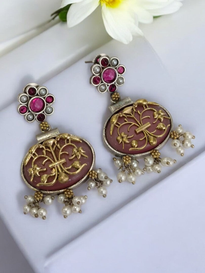 PINK RUDHRI GERMAN SILVER EARRINGS