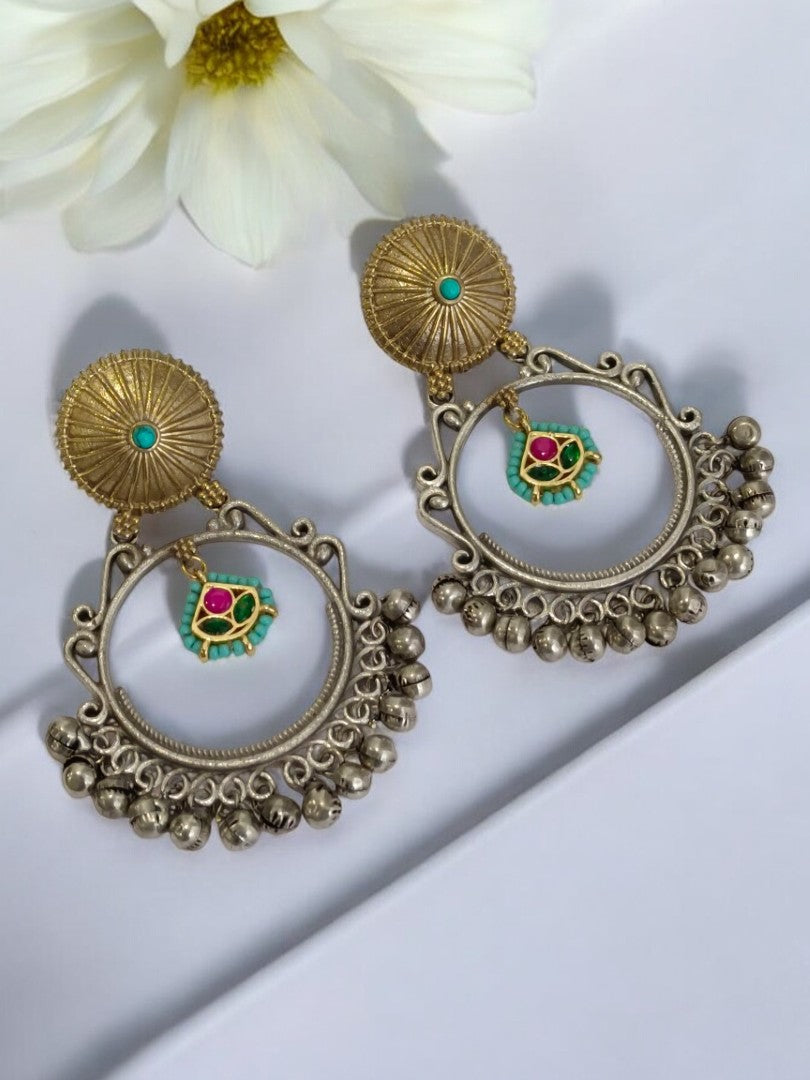 SKY BLUE KAMLINI GERMAN SILVER EARRINGS