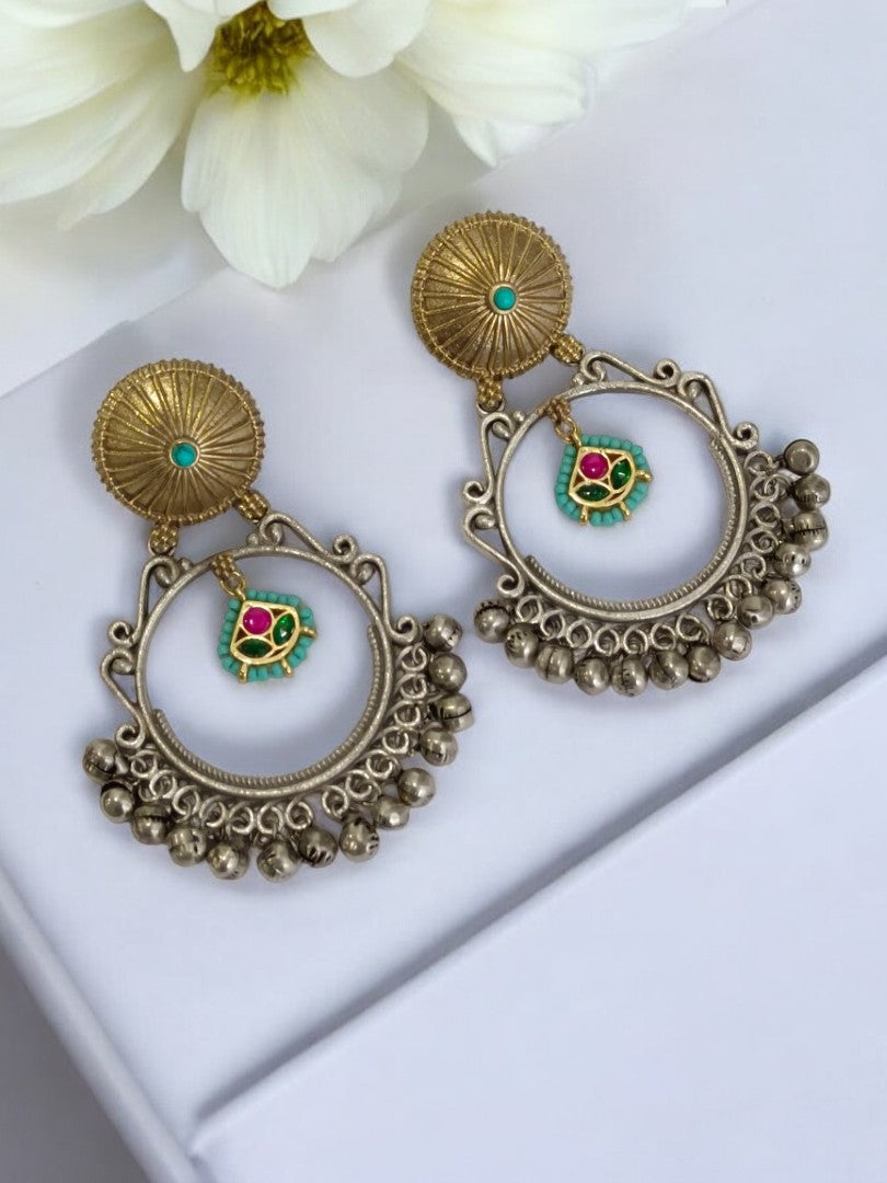 SKY BLUE KAMLINI GERMAN SILVER EARRINGS