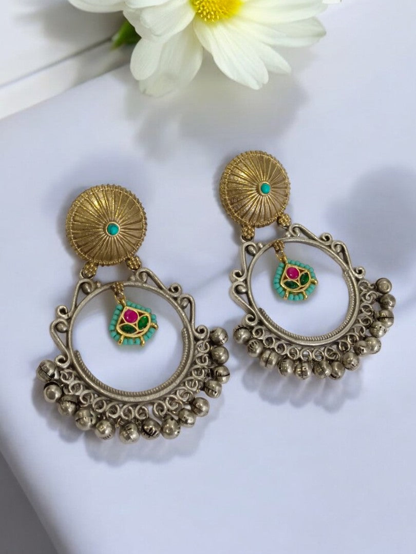 SKY BLUE KAMLINI GERMAN SILVER EARRINGS