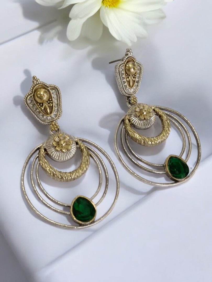 GREEN LINAA GERMAN SILVER EARRINGS