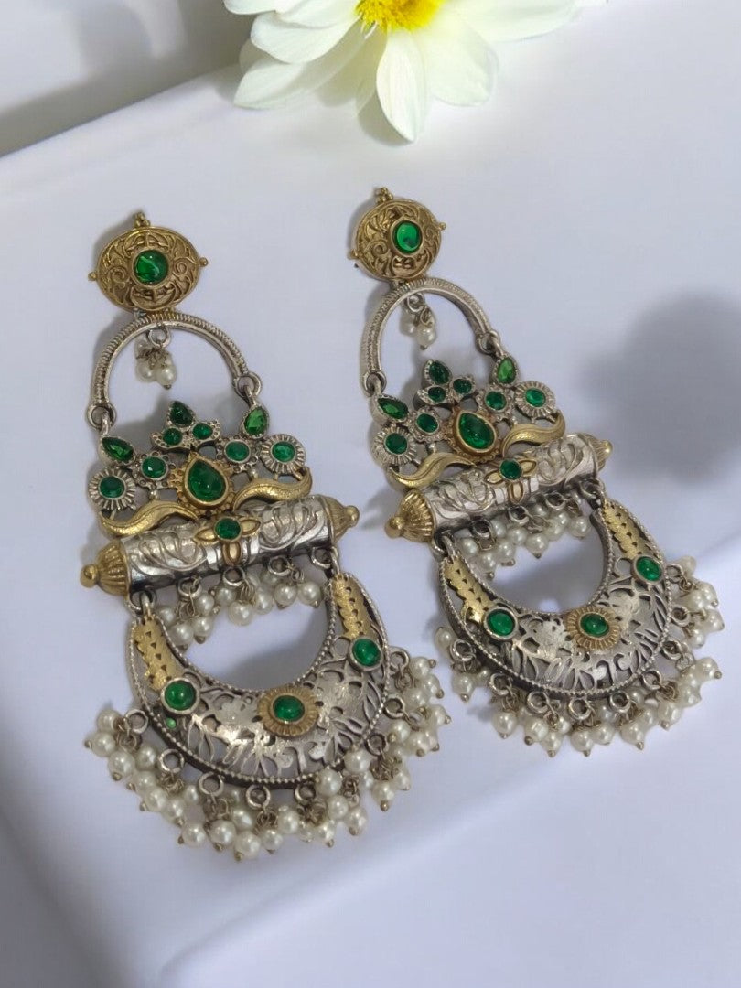 GREEN SAMIKSHA GERMAN SILVER EARRINGS