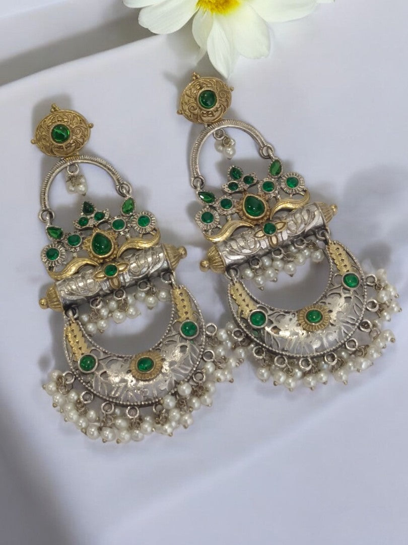 GREEN SAMIKSHA GERMAN SILVER EARRINGS