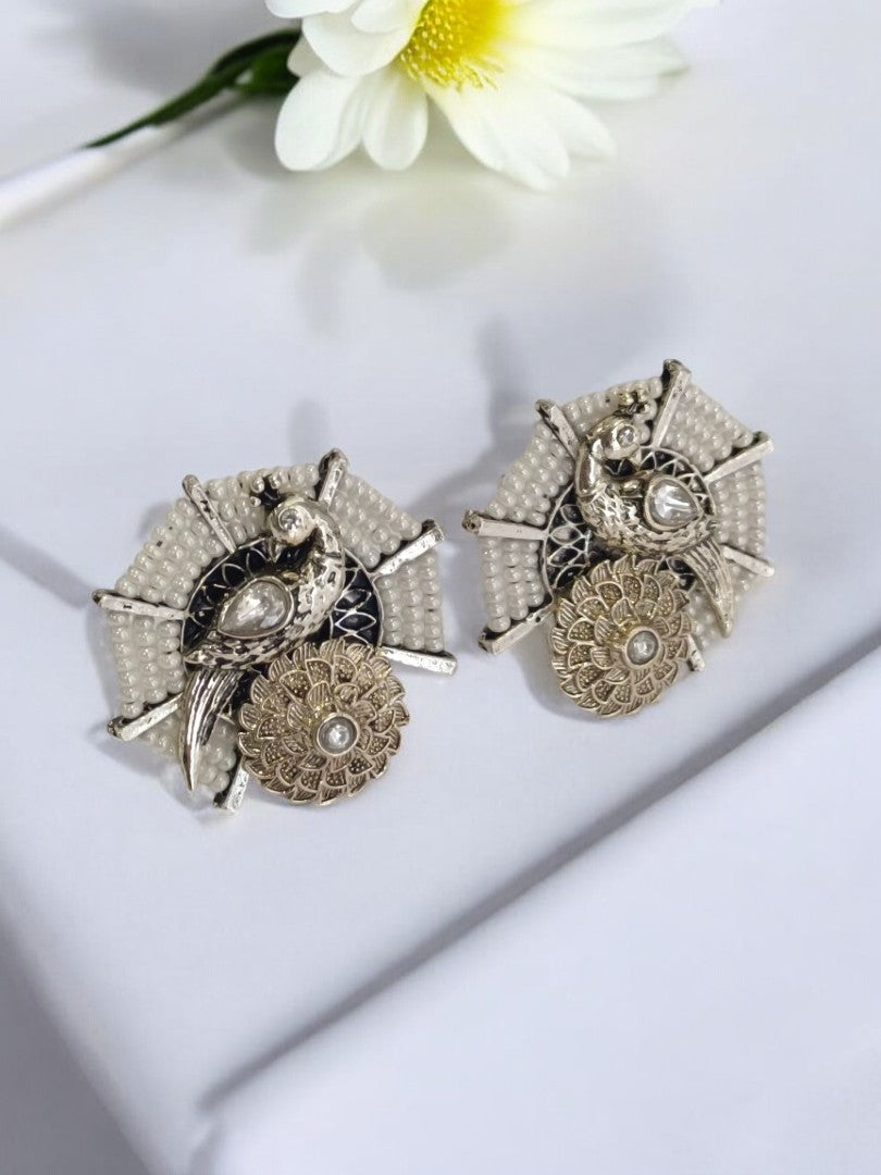 WHITE PRARISHI GERMAN SILVER EARRINGS