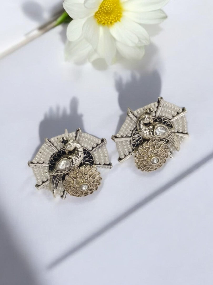 WHITE PRARISHI GERMAN SILVER EARRINGS