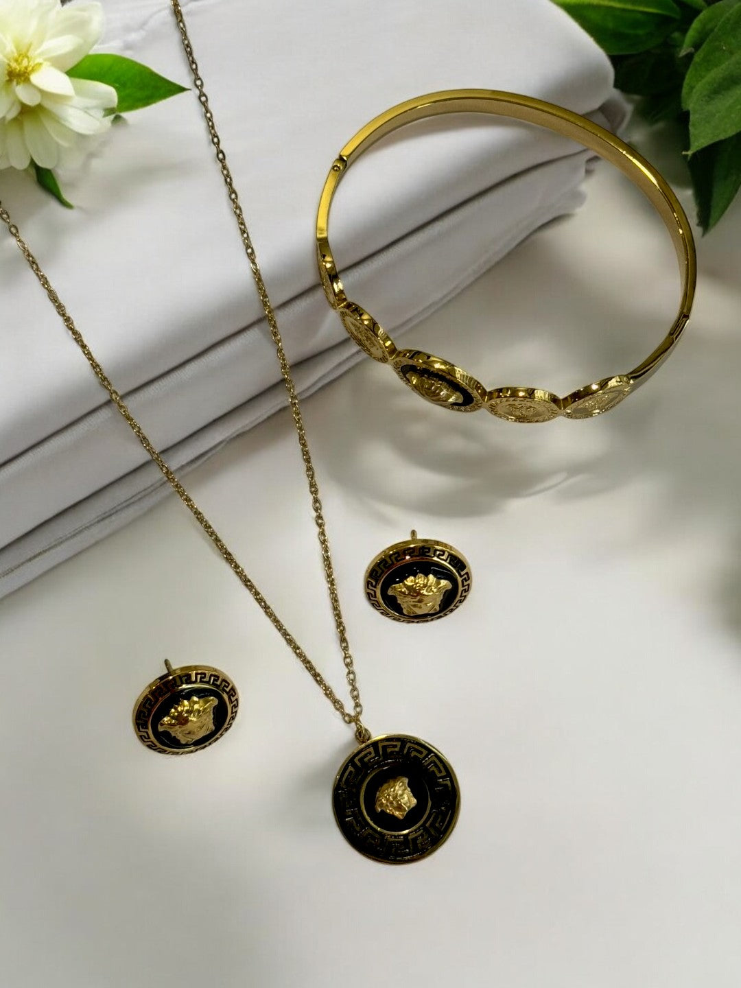 BLACK VERSACE ERIC NECKLACE AND BRACELET (COMBO)