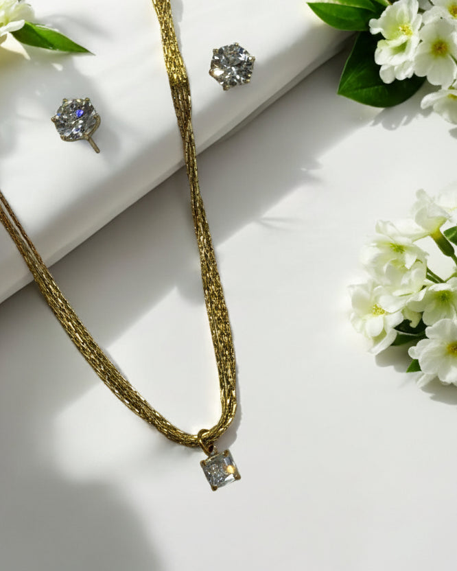 GOLDEN ONE DIAMOND JASON NECKLACE AND EARRINGS (COMBO)