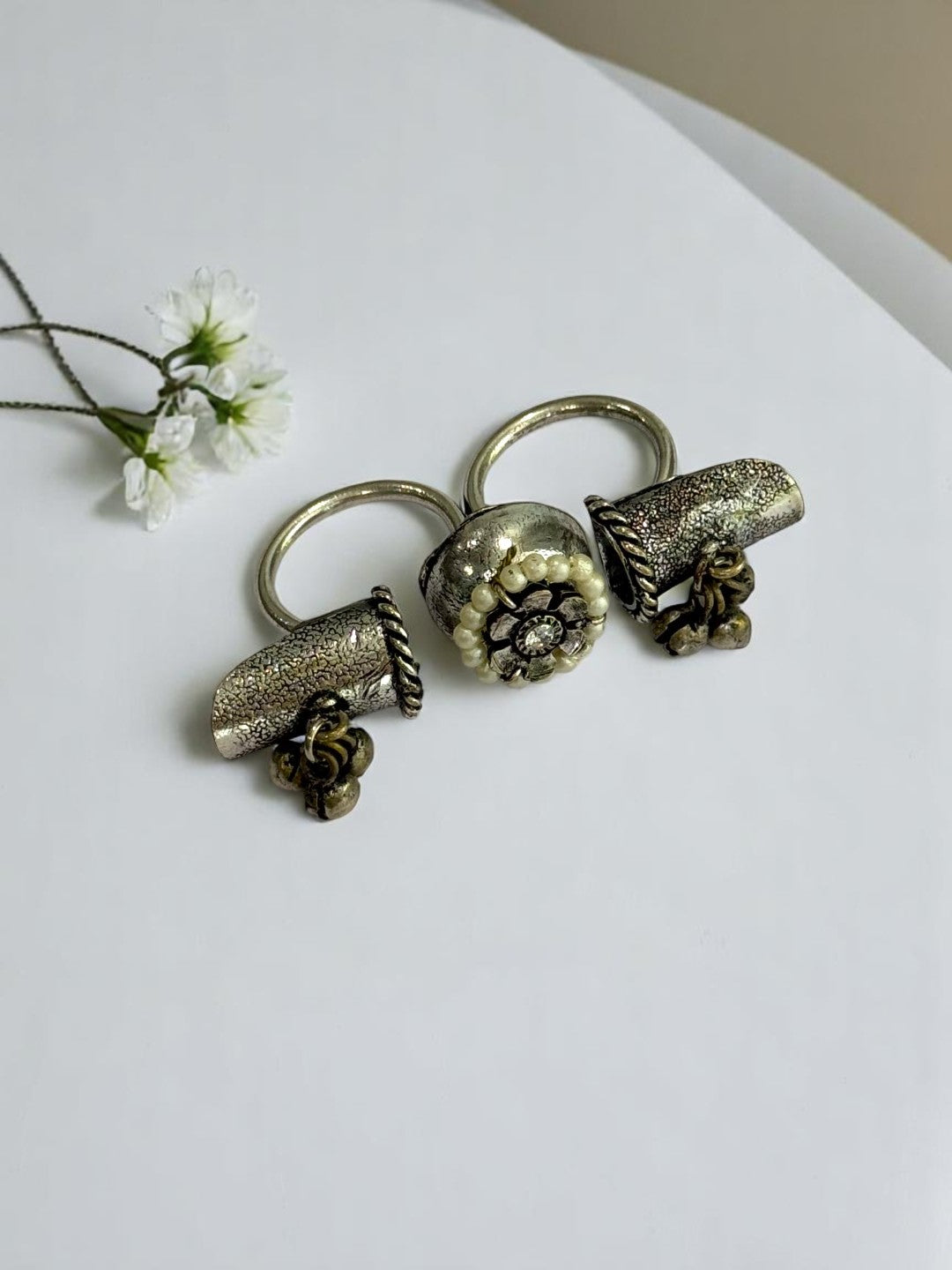 SILVER CHARITA TWO FINGER GERMAN SILVER RING