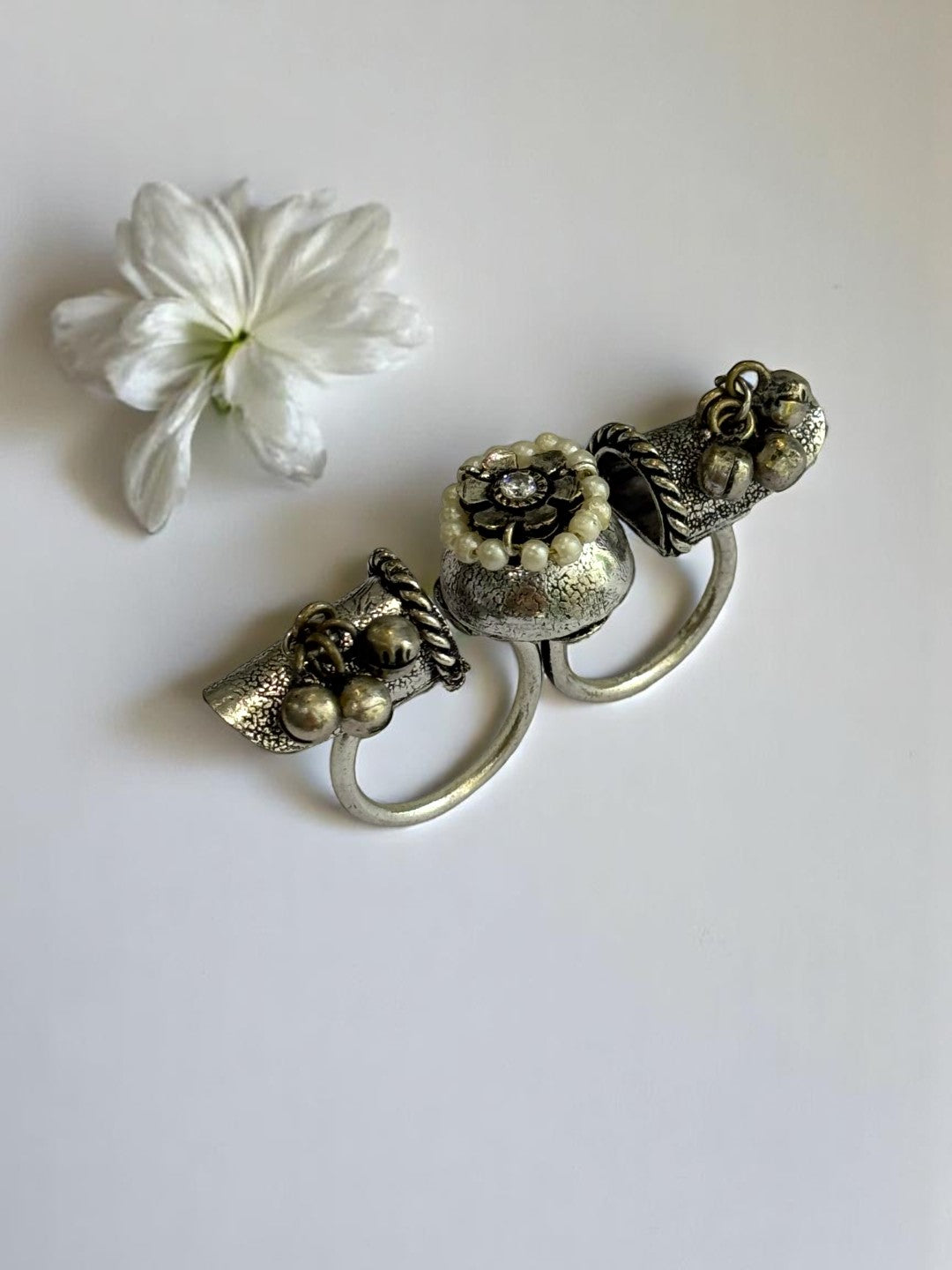 SILVER CHARITA TWO FINGER GERMAN SILVER RING