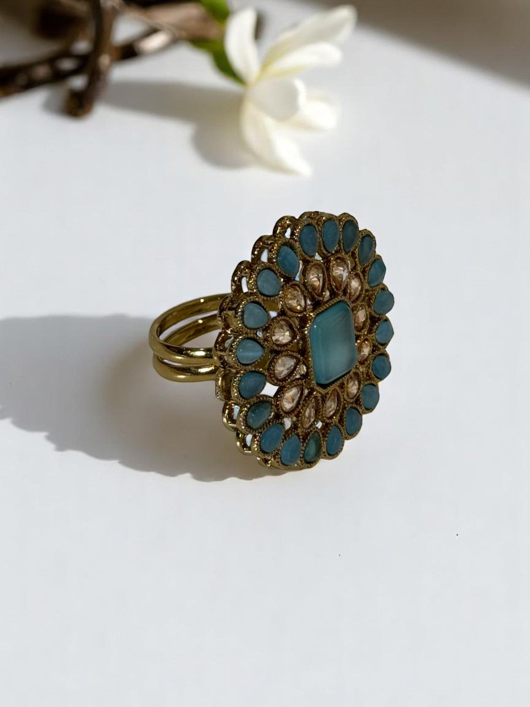 SEA BLUE HIRAL KUNDAN RINGS