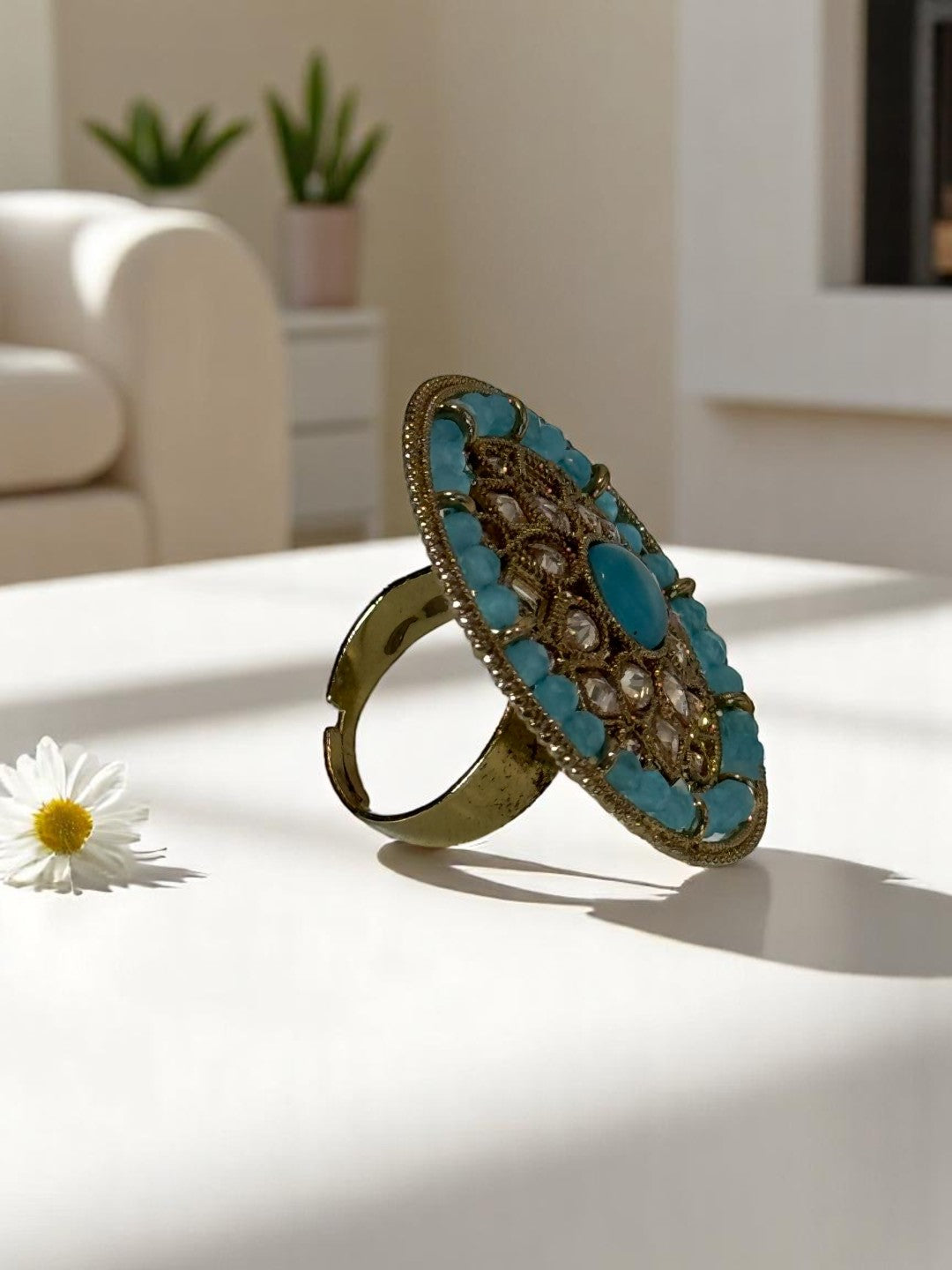 SEA BLUE ILINA KUNDAN RINGS