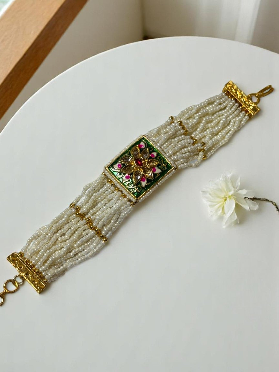 GREEN PINK EESHA KUNDAN BRACELET