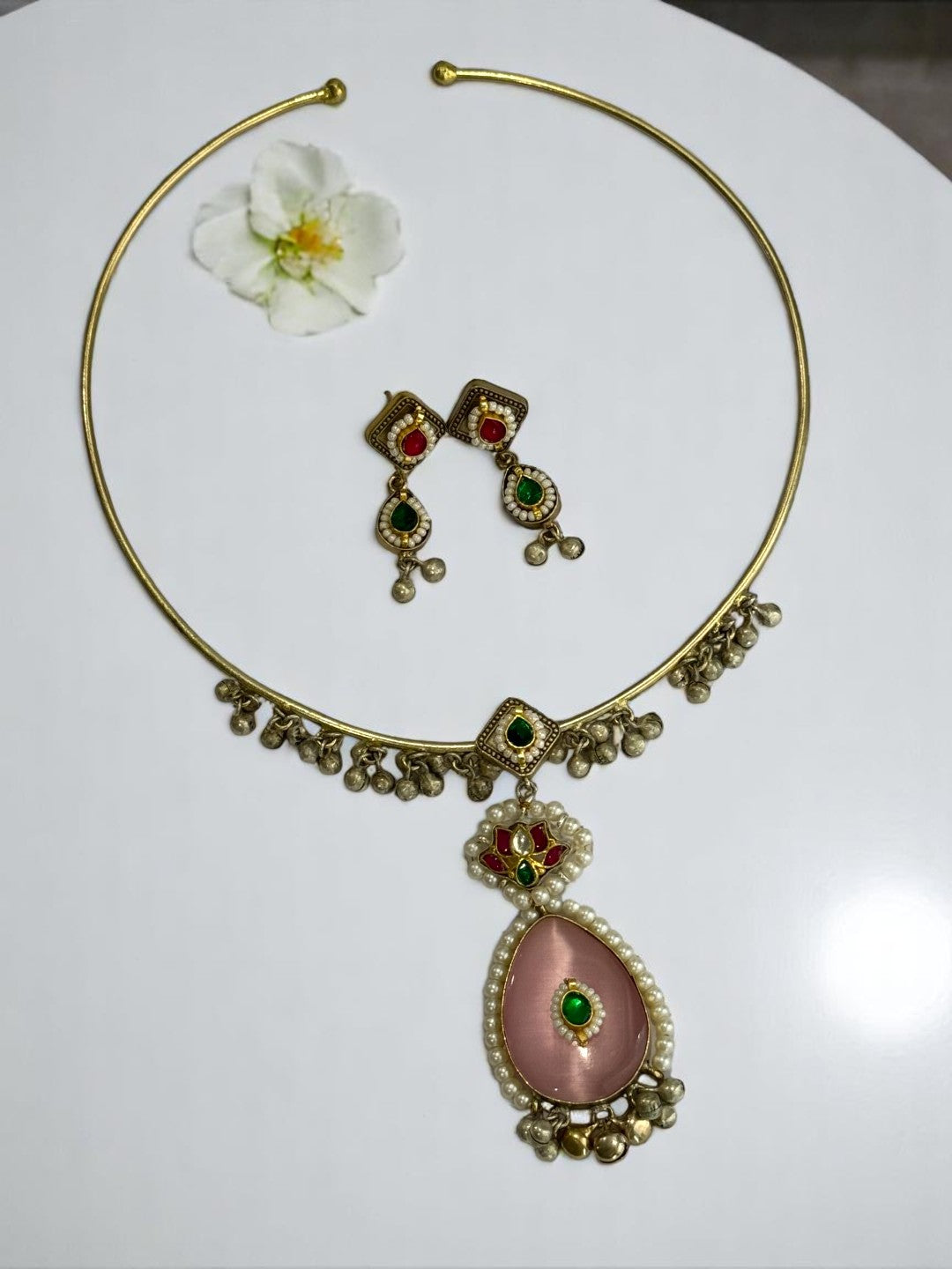PINK GRISHA GERMAN SILVER JEWELLERY SET