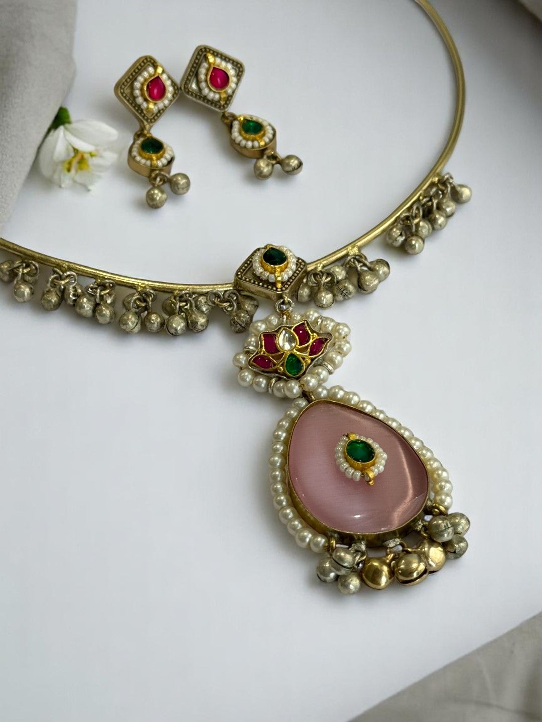 PINK GRISHA GERMAN SILVER JEWELLERY SET