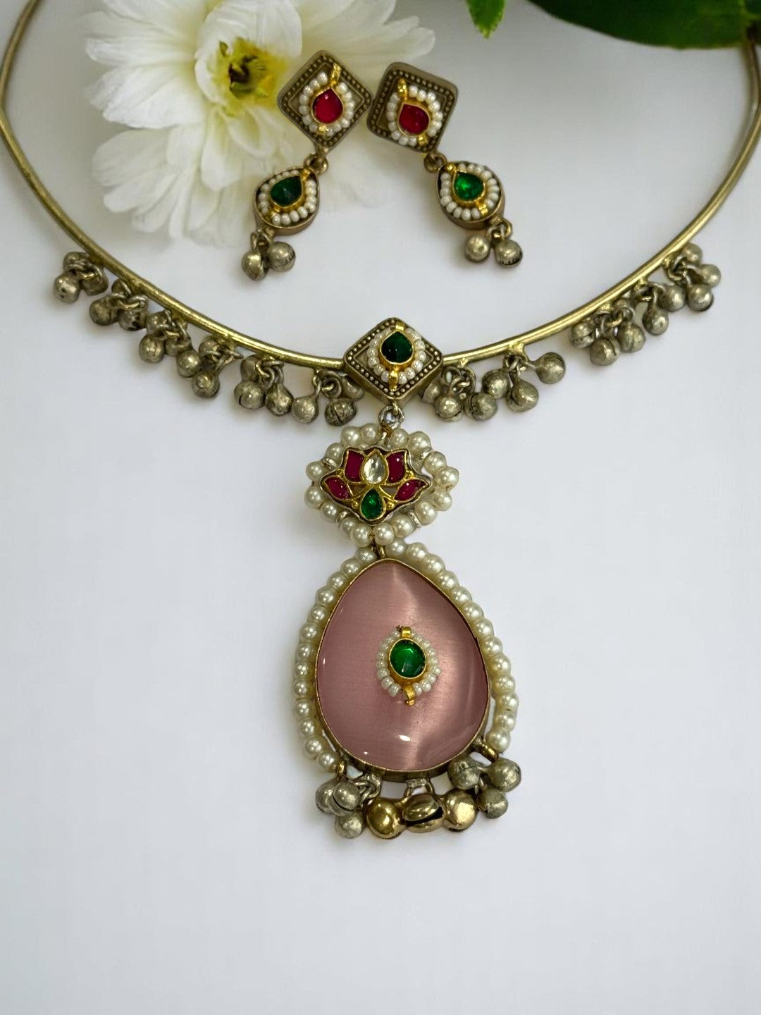 PINK GRISHA GERMAN SILVER JEWELLERY SET