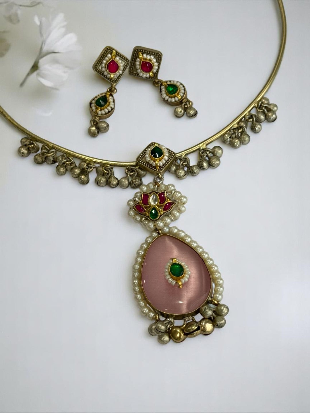 PINK GRISHA GERMAN SILVER JEWELLERY SET