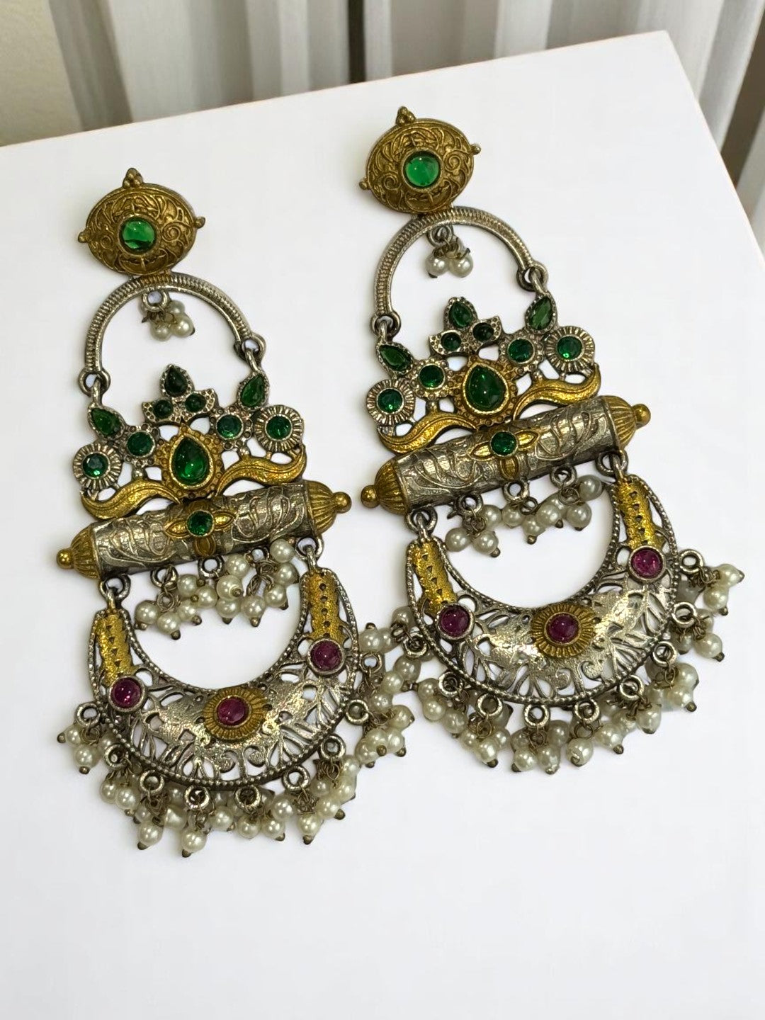 GREEN RUBY HITESHREE GERMAN SILVER EARRINGS
