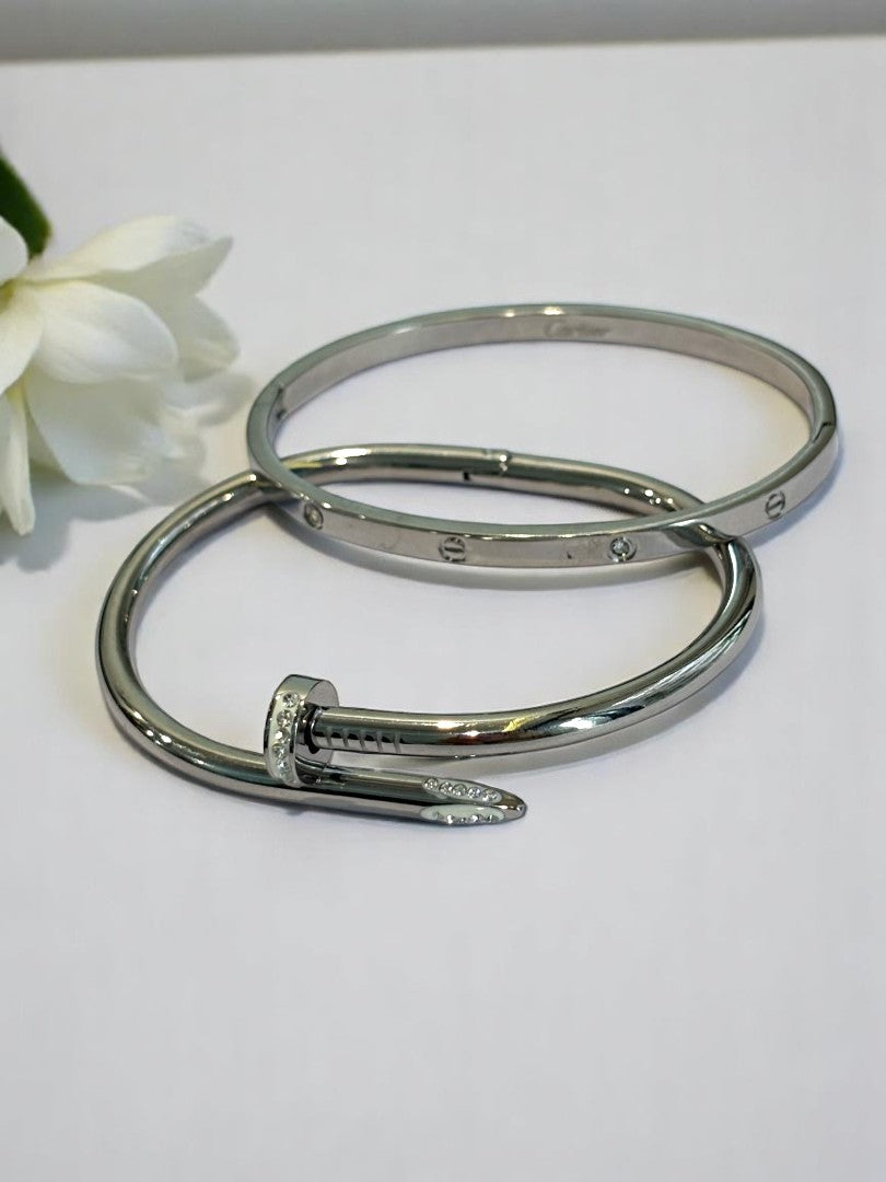 SILVER DIAMOND THIN CARTIER NAIL ORVIN BRACELET (COMBO)