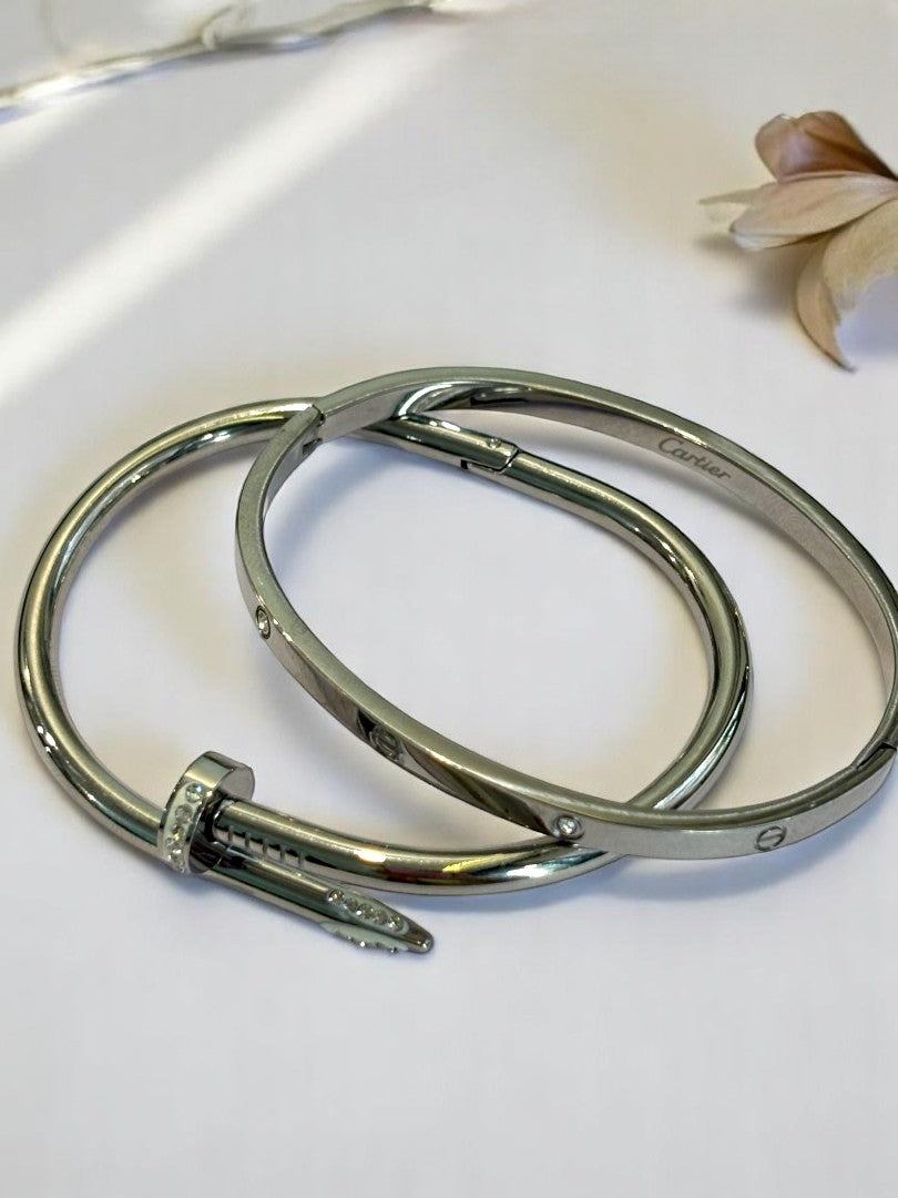 SILVER DIAMOND THIN CARTIER NAIL ORVIN BRACELET (COMBO)