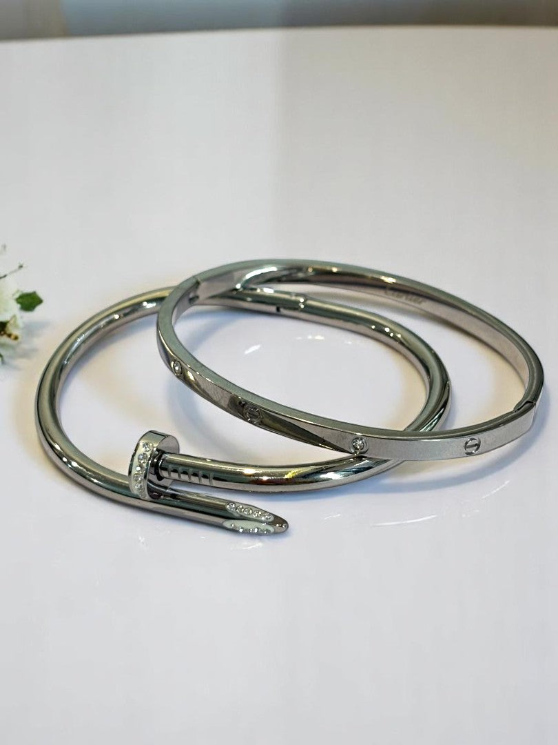 SILVER DIAMOND THIN CARTIER NAIL ORVIN BRACELET (COMBO)