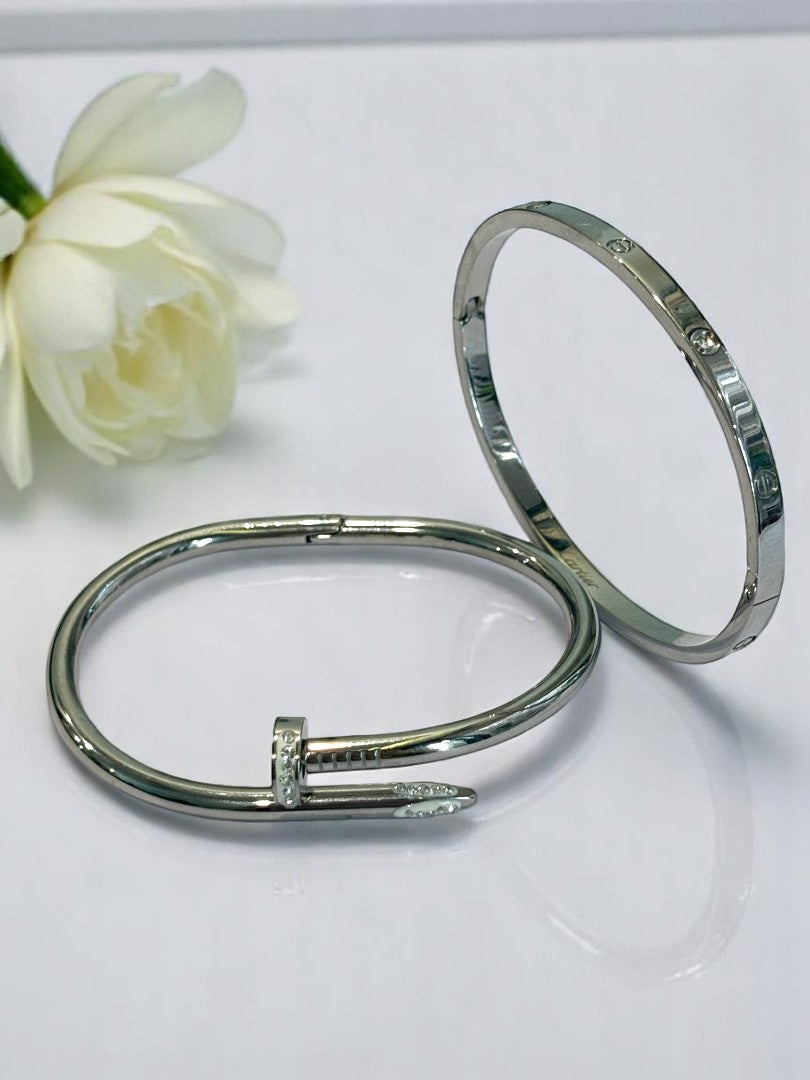 SILVER DIAMOND THIN CARTIER NAIL ORVIN BRACELET (COMBO)