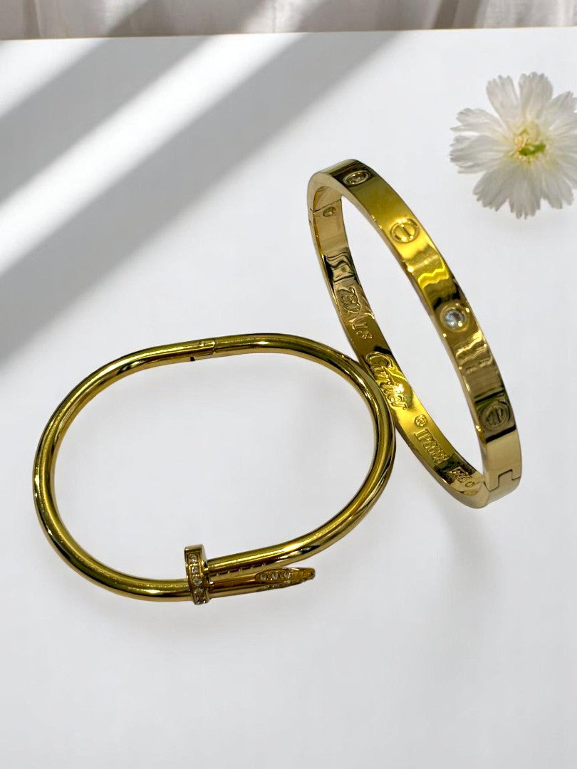 GOLDEN DIAMOND ROUND CARTIER NAIL ORVIN BRACELET (COMBO)