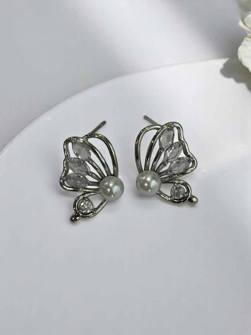 SILVER DIAMOND BUTTERFLY RYKER EARRINGS