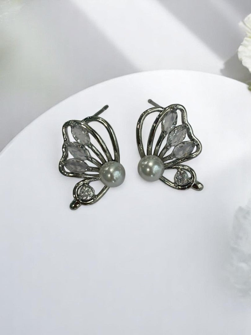 SILVER DIAMOND BUTTERFLY RYKER EARRINGS