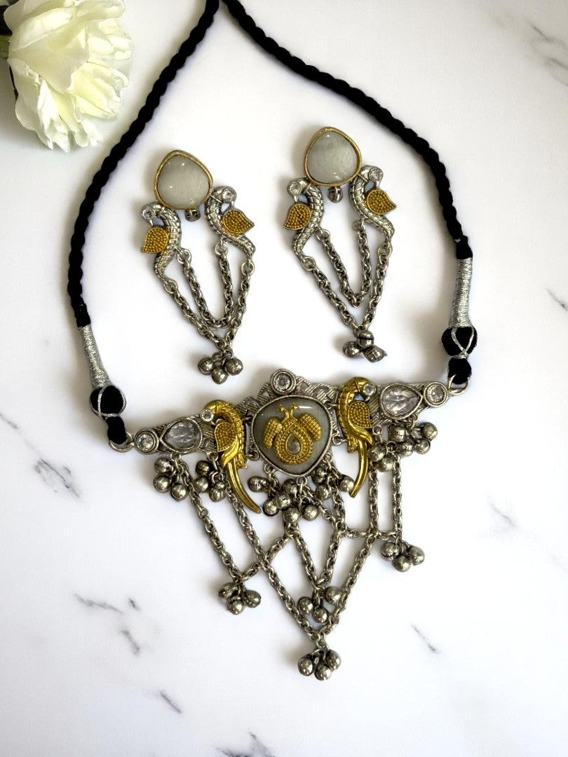 WHITE SHANI GERMAN SILVER JEWELLERY SET