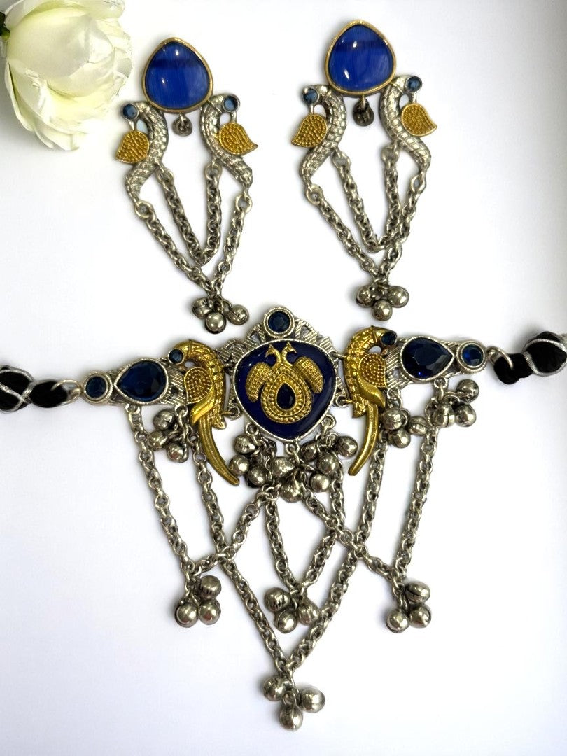 BLUE SHANI GERMAN SILVER JEWELLERY SET
