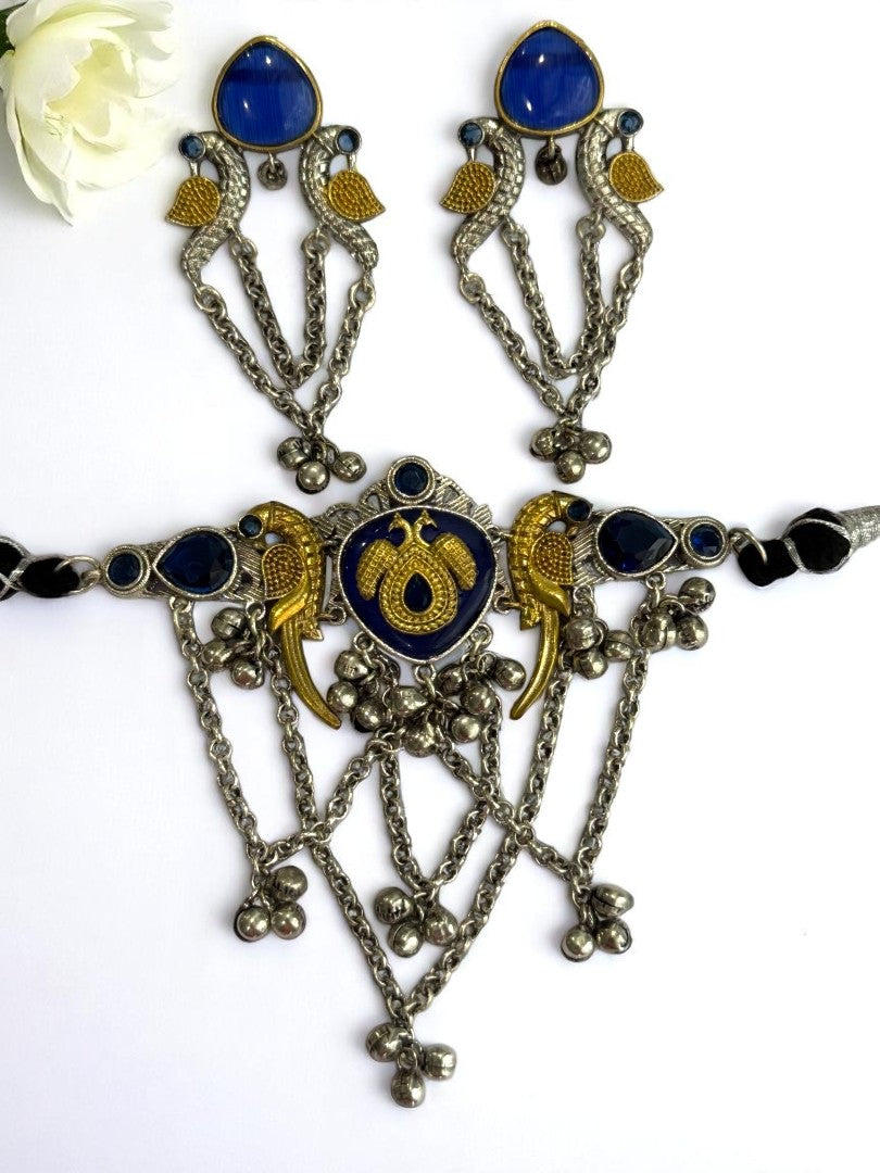 BLUE SHANI GERMAN SILVER JEWELLERY SET