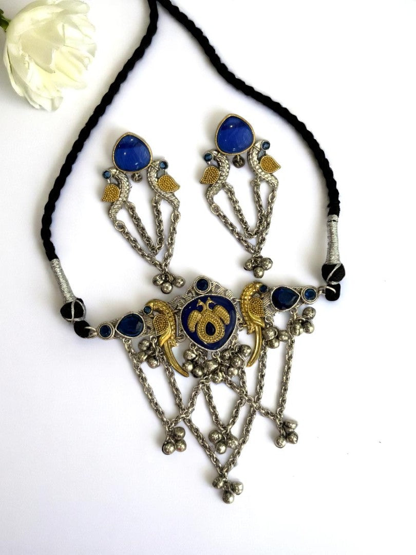 BLUE SHANI GERMAN SILVER JEWELLERY SET
