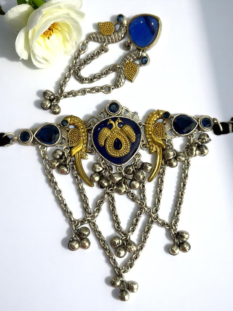 BLUE SHANI GERMAN SILVER JEWELLERY SET