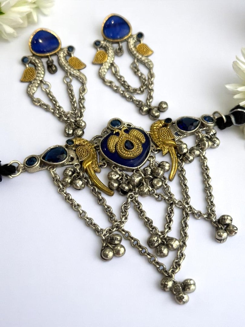 BLUE SHANI GERMAN SILVER JEWELLERY SET